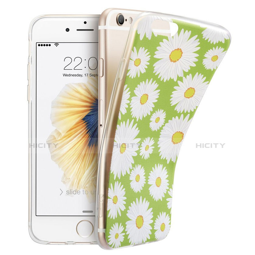 Coque Silicone Fleurs Souple Couleur Unie pour Apple iPhone 6 Vert Plus