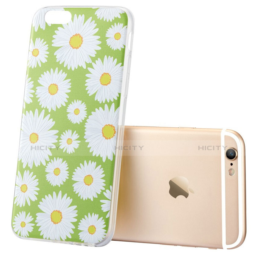 Coque Silicone Fleurs Souple Couleur Unie pour Apple iPhone 6 Vert Plus