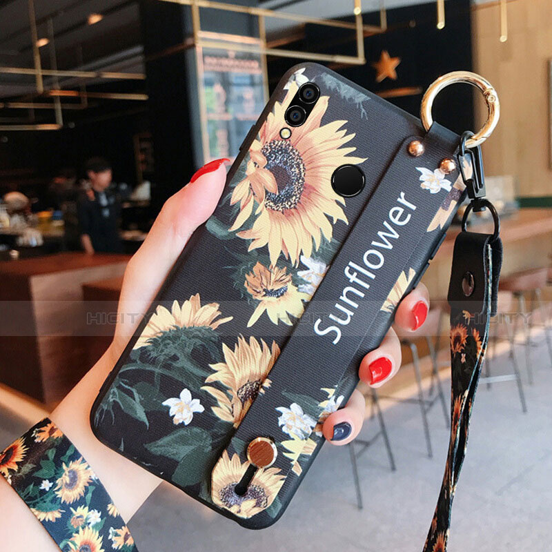 Coque Silicone Fleurs Souple Couleur Unie pour Huawei Honor V10 Lite Noir Plus