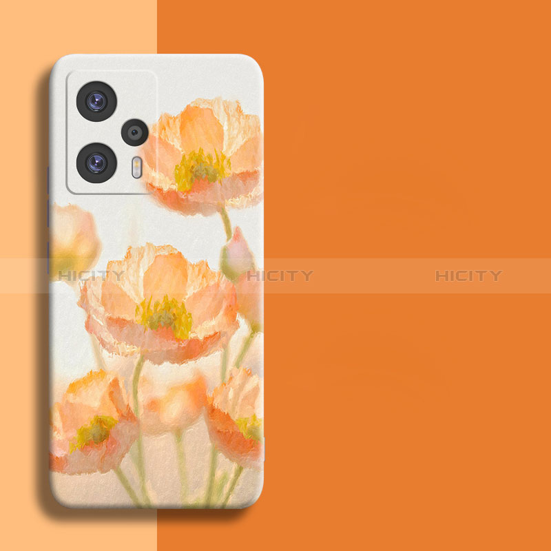 Coque Silicone Fleurs Souple Couleur Unie pour Xiaomi Poco F5 5G Orange Plus