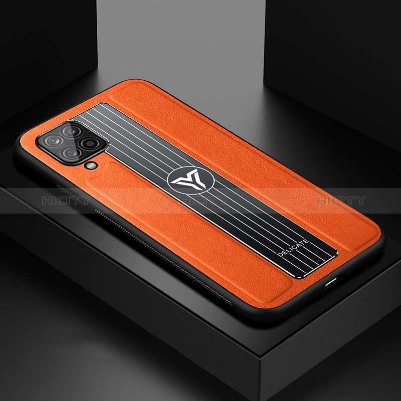 Coque Silicone Gel Motif Cuir Housse Etui avec Magnetique FL1 pour Samsung Galaxy A12 Nacho Orange Plus