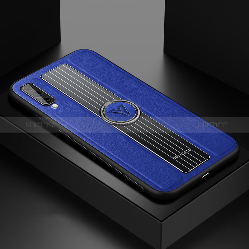 Coque Silicone Gel Motif Cuir Housse Etui avec Magnetique FL1 pour Samsung Galaxy A70 Bleu Plus
