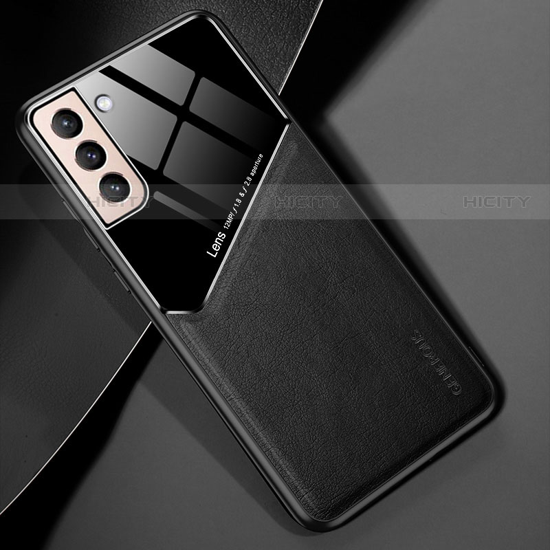 Coque Silicone Gel Motif Cuir Housse Etui avec Magnetique M01 pour Samsung Galaxy S21 5G Noir Plus