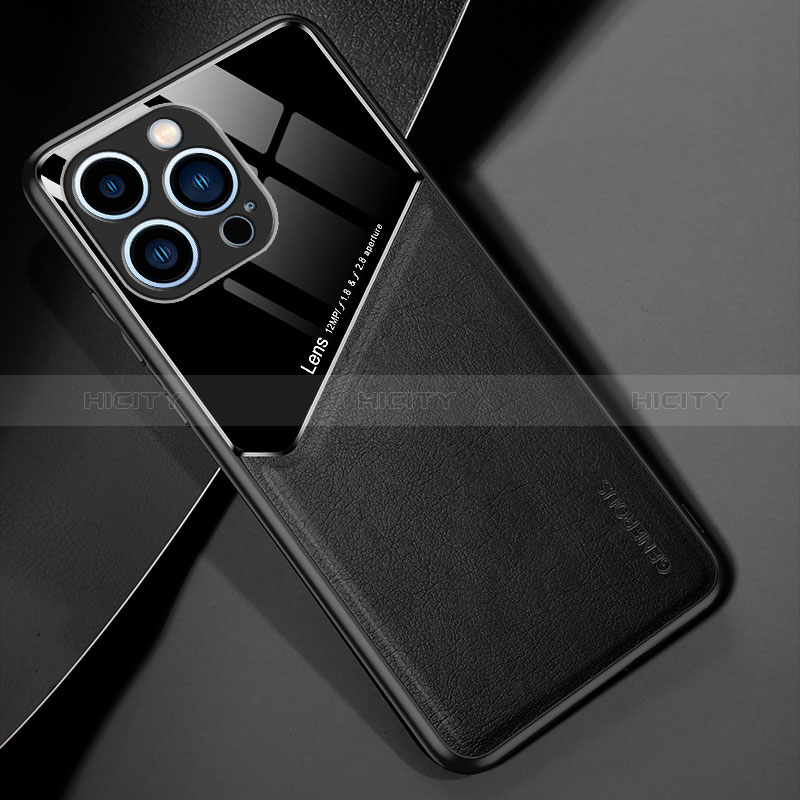 Coque Silicone Gel Motif Cuir Housse Etui avec Magnetique pour Apple iPhone 13 Pro Max Noir Plus