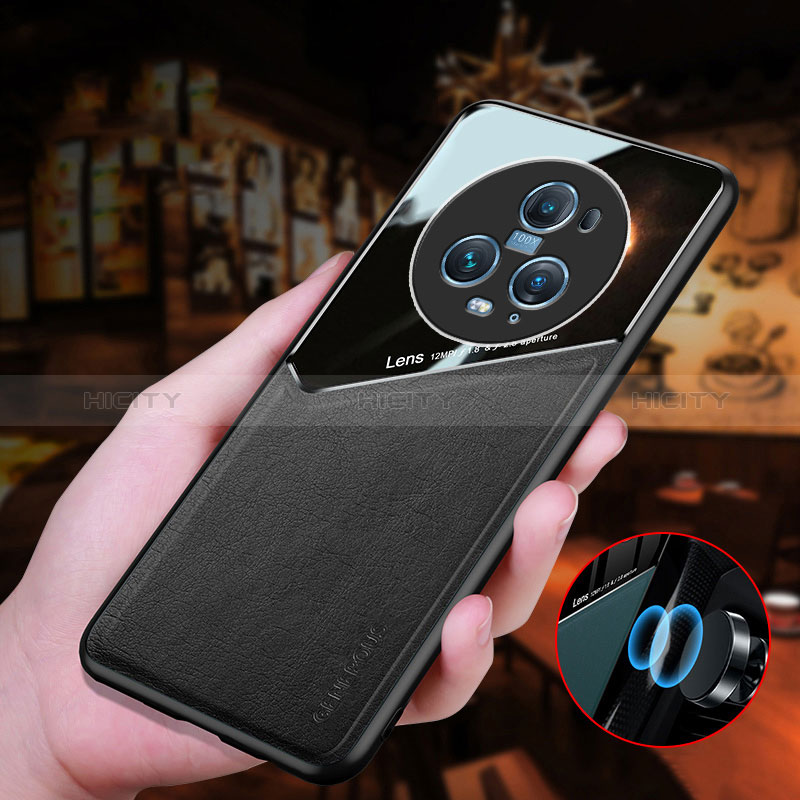Coque Silicone Gel Motif Cuir Housse Etui avec Magnetique pour Huawei Honor Magic5 Pro 5G Plus
