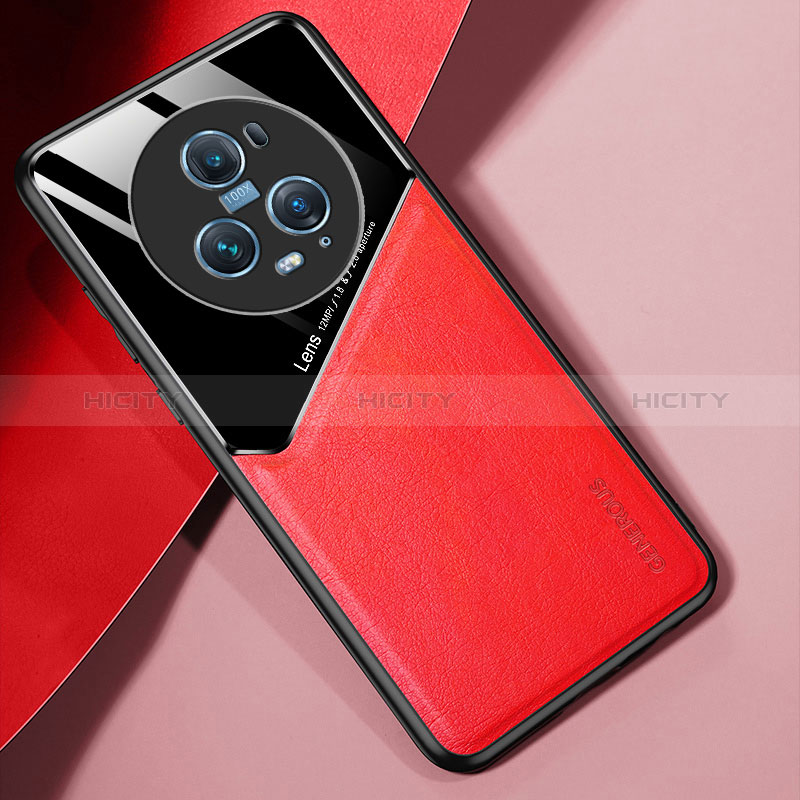 Coque Silicone Gel Motif Cuir Housse Etui avec Magnetique pour Huawei Honor Magic5 Pro 5G Rouge Plus