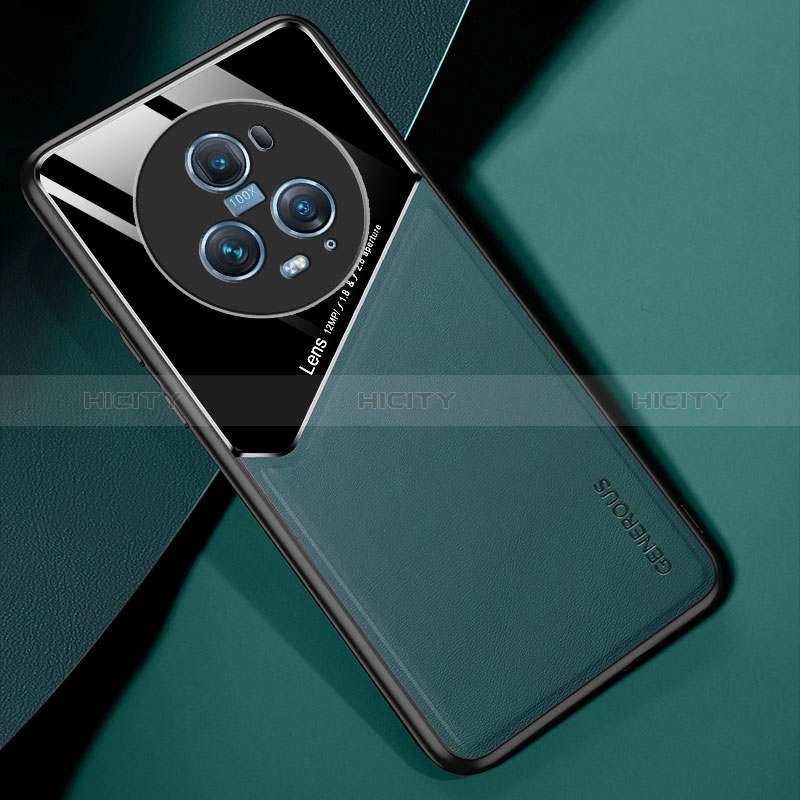 Coque Silicone Gel Motif Cuir Housse Etui avec Magnetique pour Huawei Honor Magic5 Pro 5G Vert Plus