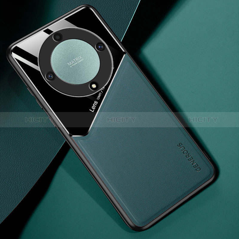 Coque Silicone Gel Motif Cuir Housse Etui avec Magnetique pour Huawei Honor Magic6 Lite 5G Vert Plus