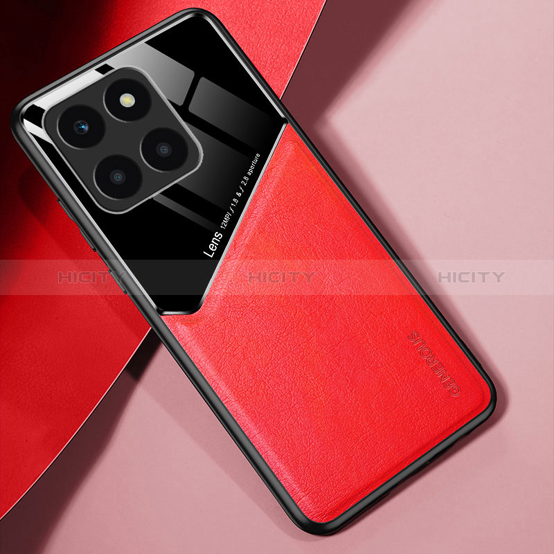 Coque Silicone Gel Motif Cuir Housse Etui avec Magnetique pour Huawei Honor X8b Rouge Plus