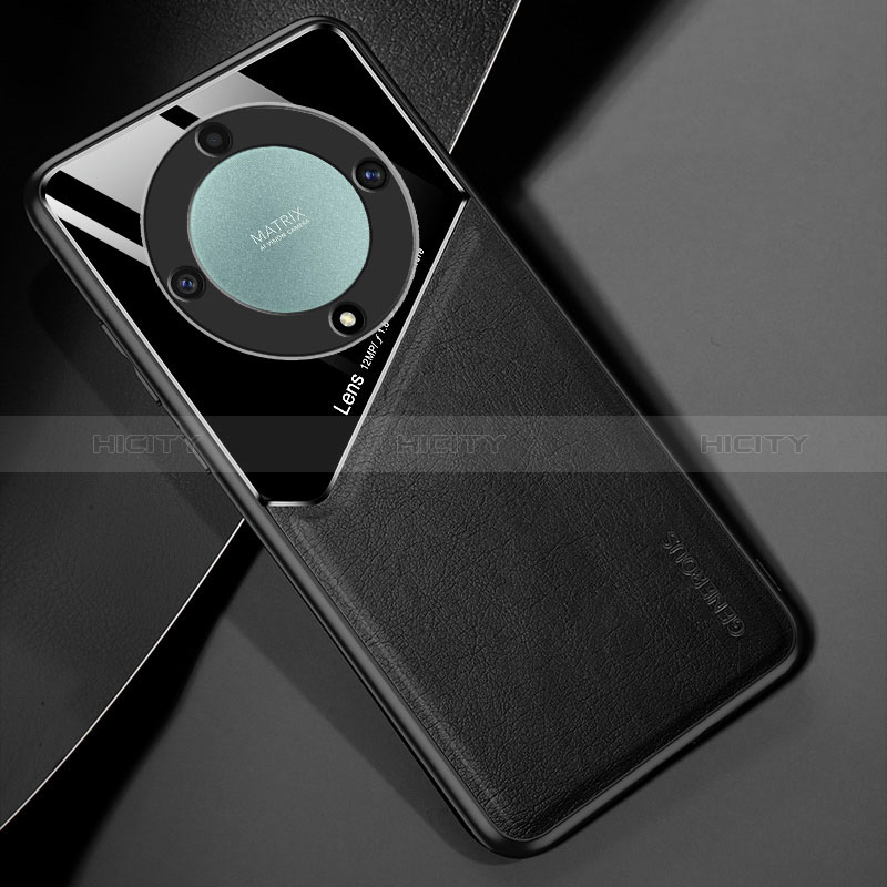 Coque Silicone Gel Motif Cuir Housse Etui avec Magnetique pour Huawei Honor X9b 5G Noir Plus