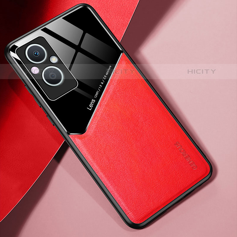 Coque Silicone Gel Motif Cuir Housse Etui avec Magnetique pour OnePlus Nord N20 5G Rouge Plus