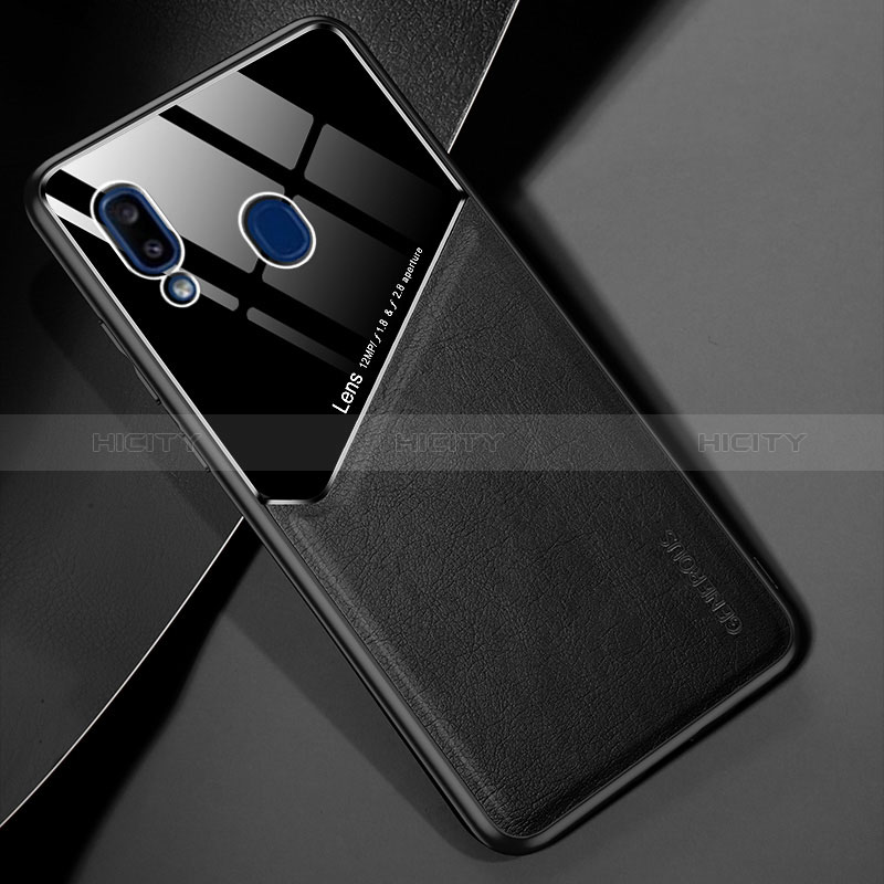 Coque Silicone Gel Motif Cuir Housse Etui avec Magnetique pour Samsung Galaxy A20e Noir Plus