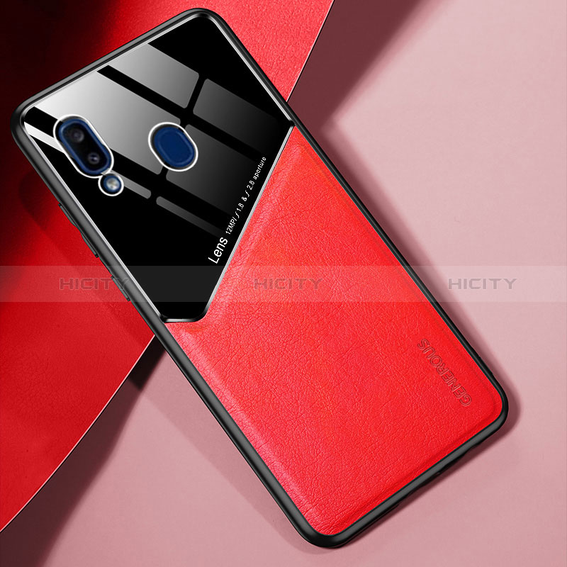 Coque Silicone Gel Motif Cuir Housse Etui avec Magnetique pour Samsung Galaxy A20e Rouge Plus