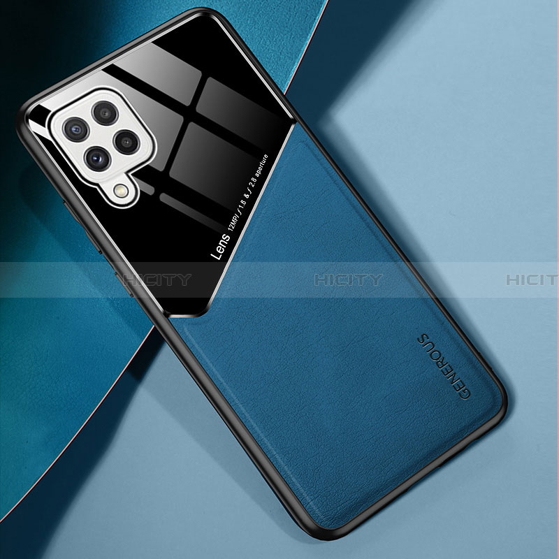 Coque Silicone Gel Motif Cuir Housse Etui avec Magnetique pour Samsung Galaxy A22 4G Bleu Plus