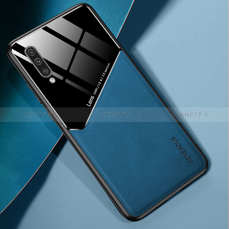 Coque Silicone Gel Motif Cuir Housse Etui avec Magnetique pour Samsung Galaxy A30S Bleu Plus