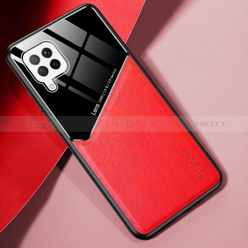 Coque Silicone Gel Motif Cuir Housse Etui avec Magnetique pour Samsung Galaxy A42 5G Rouge Plus
