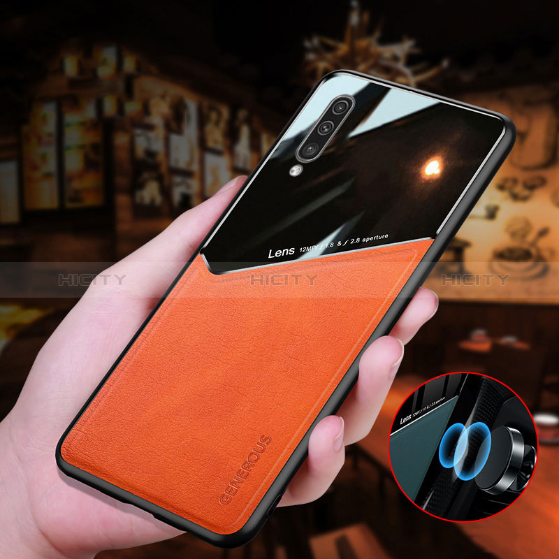 Coque Silicone Gel Motif Cuir Housse Etui avec Magnetique pour Samsung Galaxy A50 Plus