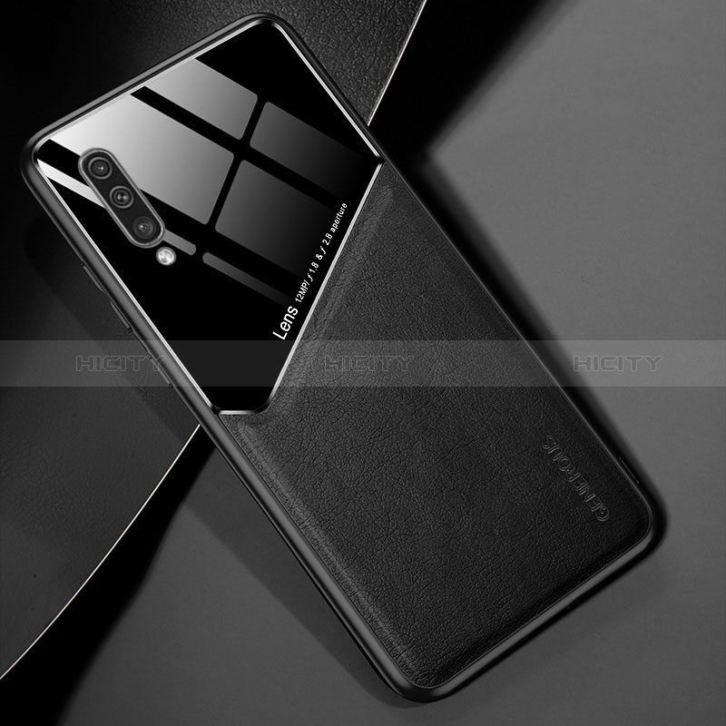 Coque Silicone Gel Motif Cuir Housse Etui avec Magnetique pour Samsung Galaxy A50S Noir Plus