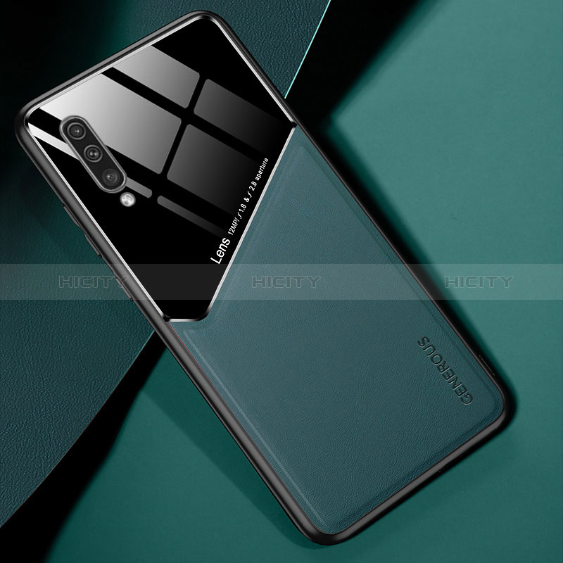 Coque Silicone Gel Motif Cuir Housse Etui avec Magnetique pour Samsung Galaxy A50S Vert Plus