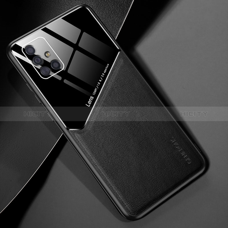 Coque Silicone Gel Motif Cuir Housse Etui avec Magnetique pour Samsung Galaxy A51 4G Noir Plus