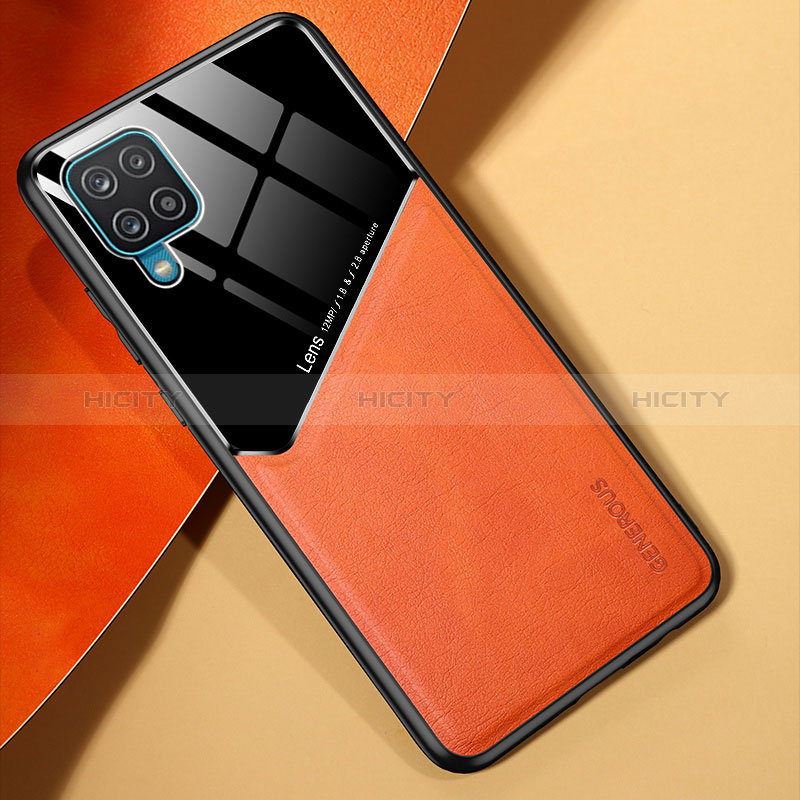 Coque Silicone Gel Motif Cuir Housse Etui avec Magnetique pour Samsung Galaxy F12 Orange Plus