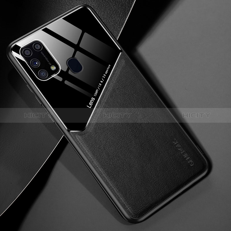 Coque Silicone Gel Motif Cuir Housse Etui avec Magnetique pour Samsung Galaxy M21s Noir Plus