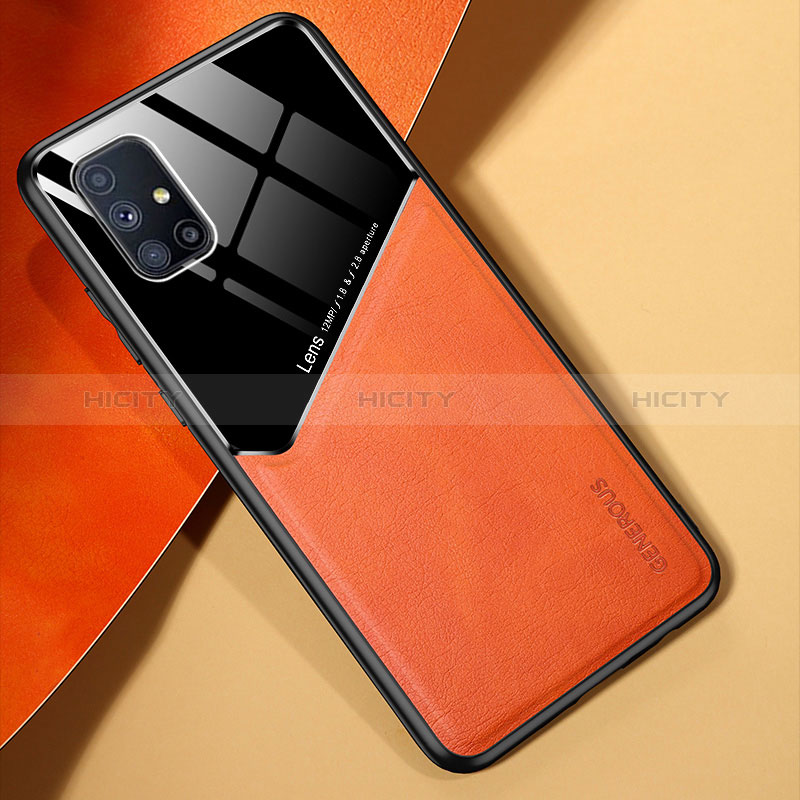 Coque Silicone Gel Motif Cuir Housse Etui avec Magnetique pour Samsung Galaxy M51 Orange Plus