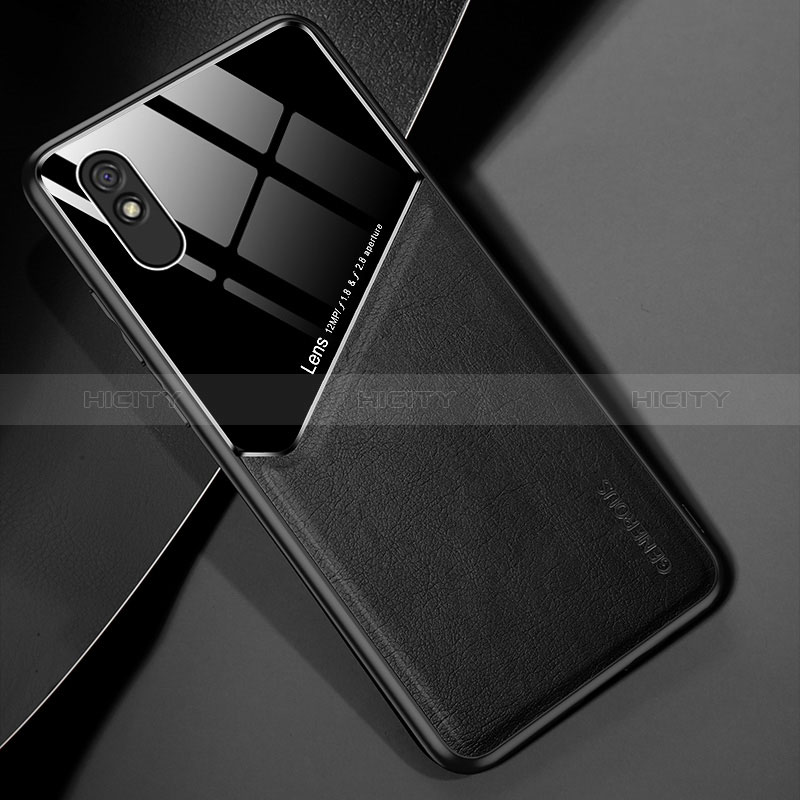 Coque Silicone Gel Motif Cuir Housse Etui avec Magnetique pour Xiaomi Redmi 9AT Noir Plus