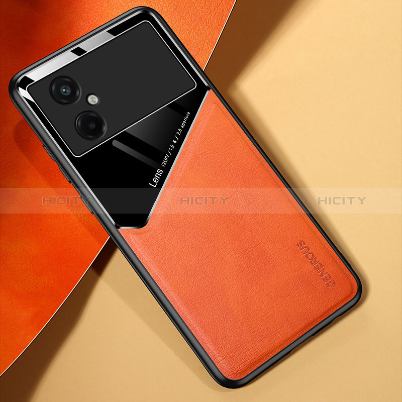 Coque Silicone Gel Motif Cuir Housse Etui avec Magnetique pour Xiaomi Redmi Note 11R 5G Orange Plus