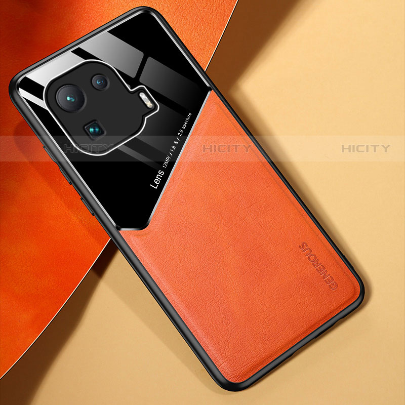 Coque Silicone Gel Motif Cuir Housse Etui avec Magnetique S01 pour Xiaomi Mi 11 Pro 5G Orange Plus