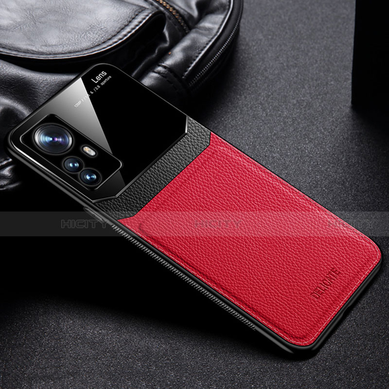 Coque Silicone Gel Motif Cuir Housse Etui avec Magnetique S01 pour Xiaomi Mi 12 5G Rouge Plus