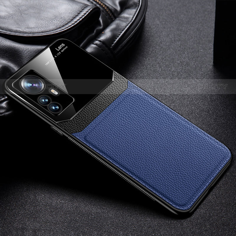 Coque Silicone Gel Motif Cuir Housse Etui avec Magnetique S01 pour Xiaomi Mi 12S Pro 5G Bleu Plus
