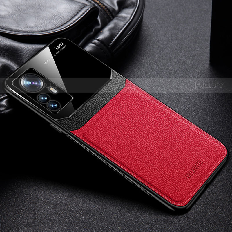 Coque Silicone Gel Motif Cuir Housse Etui avec Magnetique S01 pour Xiaomi Mi 12S Pro 5G Rouge Plus