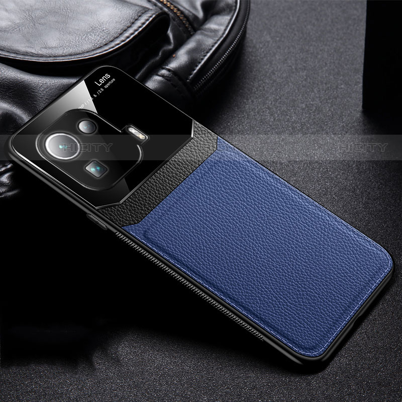 Coque Silicone Gel Motif Cuir Housse Etui avec Magnetique S02 pour Xiaomi Mi 11 Pro 5G Bleu Plus