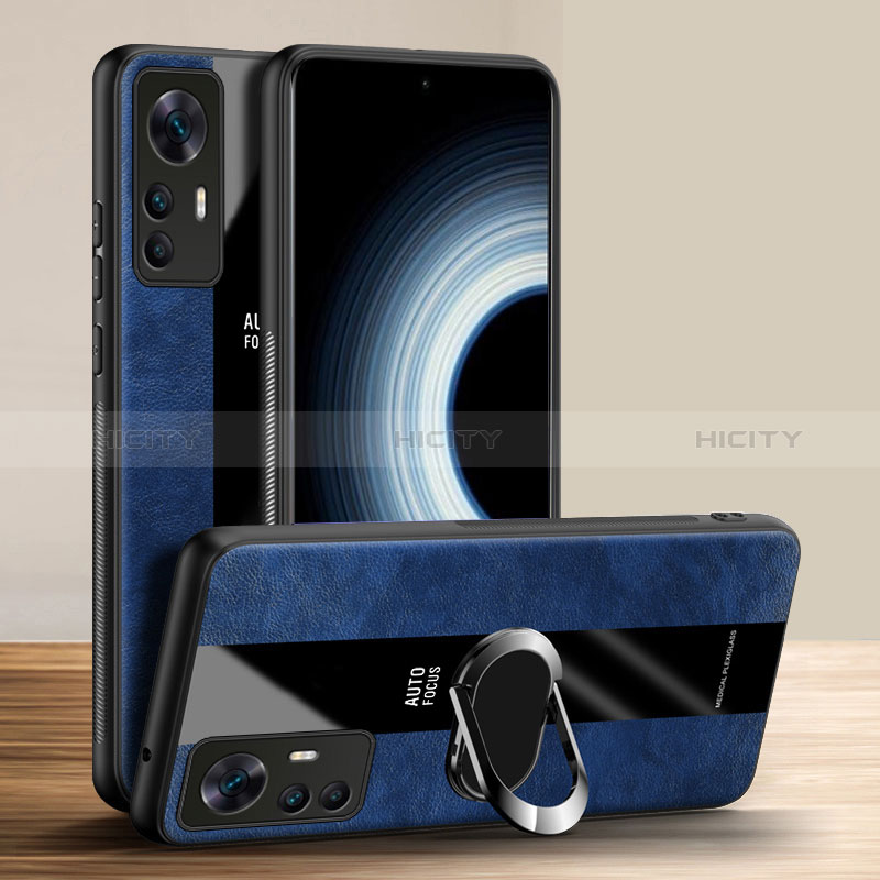 Coque Silicone Gel Motif Cuir Housse Etui avec Support Bague Anneau Aimante Magnetique PB1 pour Xiaomi Mi 12T Pro 5G Bleu Plus