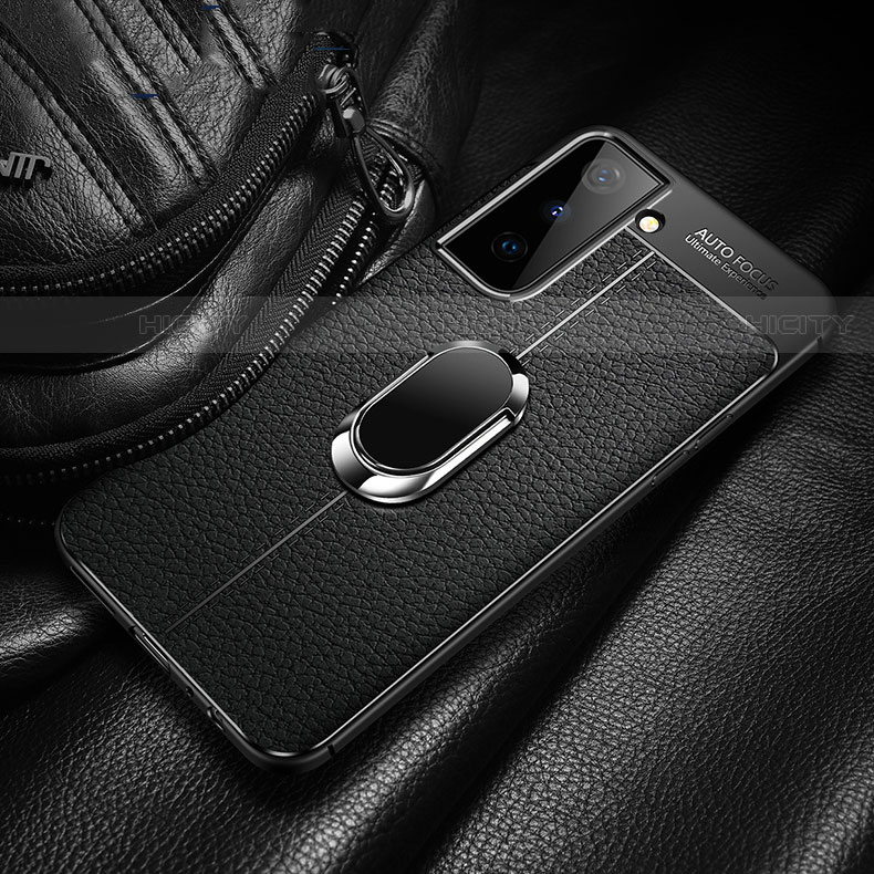 Coque Silicone Gel Motif Cuir Housse Etui avec Support Bague Anneau Aimante Magnetique pour Samsung Galaxy S22 5G Plus