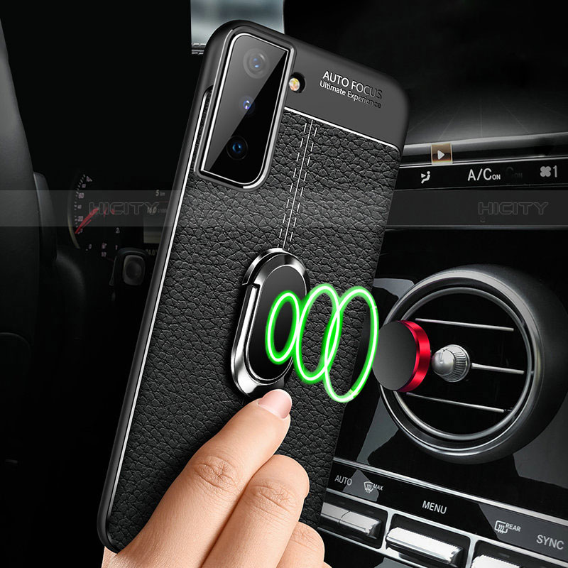 Coque Silicone Gel Motif Cuir Housse Etui avec Support Bague Anneau Aimante Magnetique pour Samsung Galaxy S23 5G Plus