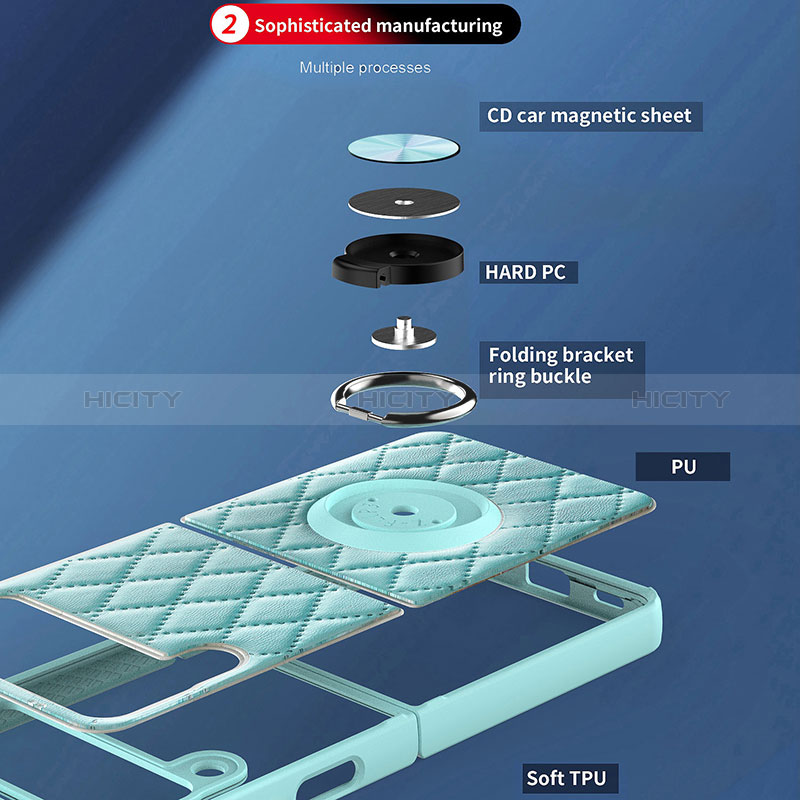 Coque Silicone Gel Motif Cuir Housse Etui avec Support Bague Anneau Aimante Magnetique pour Samsung Galaxy Z Flip3 5G Plus