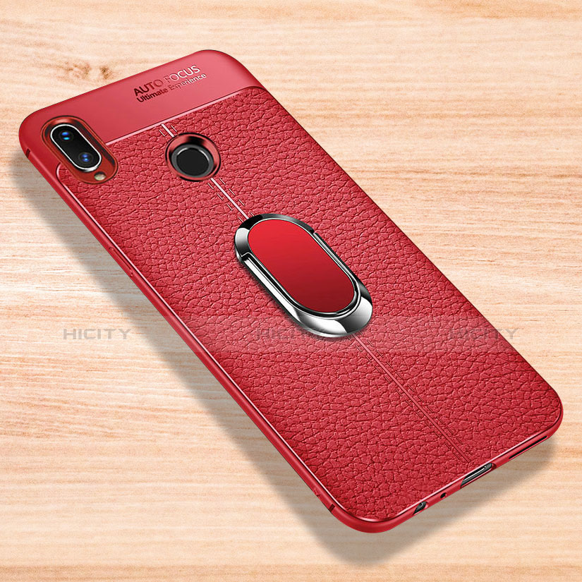 Coque Silicone Gel Motif Cuir Housse Etui avec Support Bague Anneau Aimante Magnetique pour Xiaomi Redmi Note 7 Rouge Plus