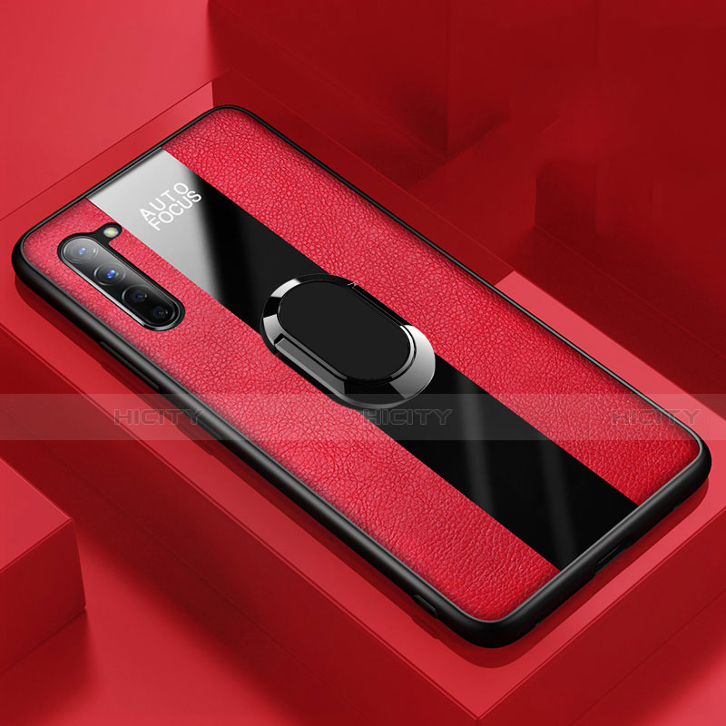 Coque Silicone Gel Motif Cuir Housse Etui avec Support Bague Anneau Aimante Magnetique S01 pour Oppo K7 5G Rouge Plus