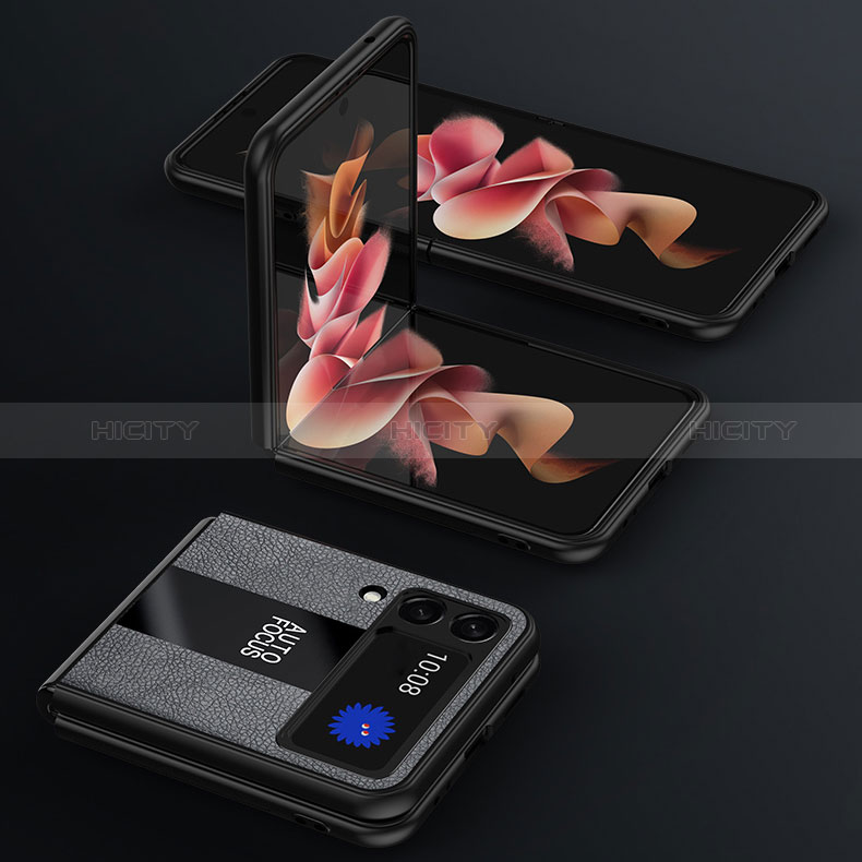 Coque Silicone Gel Motif Cuir Housse Etui avec Support Bague Anneau Aimante Magnetique S01 pour Samsung Galaxy Z Flip3 5G Plus