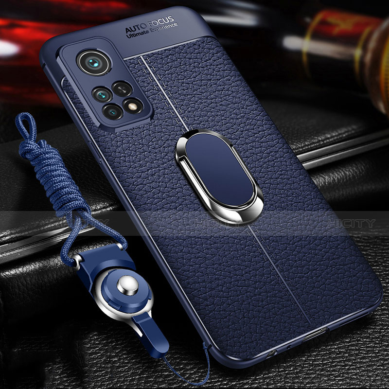 Coque Silicone Gel Motif Cuir Housse Etui avec Support Bague Anneau Aimante Magnetique S01 pour Xiaomi Mi 10T 5G Plus