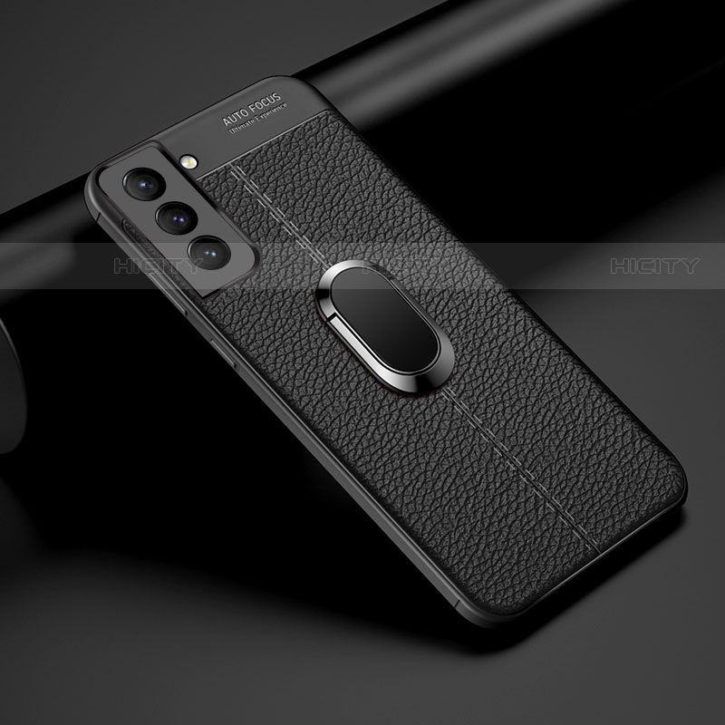 Coque Silicone Gel Motif Cuir Housse Etui avec Support Bague Anneau Aimante Magnetique S02 pour Samsung Galaxy S21 Plus 5G Plus