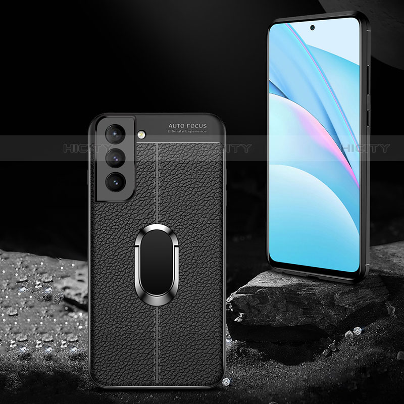 Coque Silicone Gel Motif Cuir Housse Etui avec Support Bague Anneau Aimante Magnetique S02 pour Samsung Galaxy S21 Plus 5G Plus