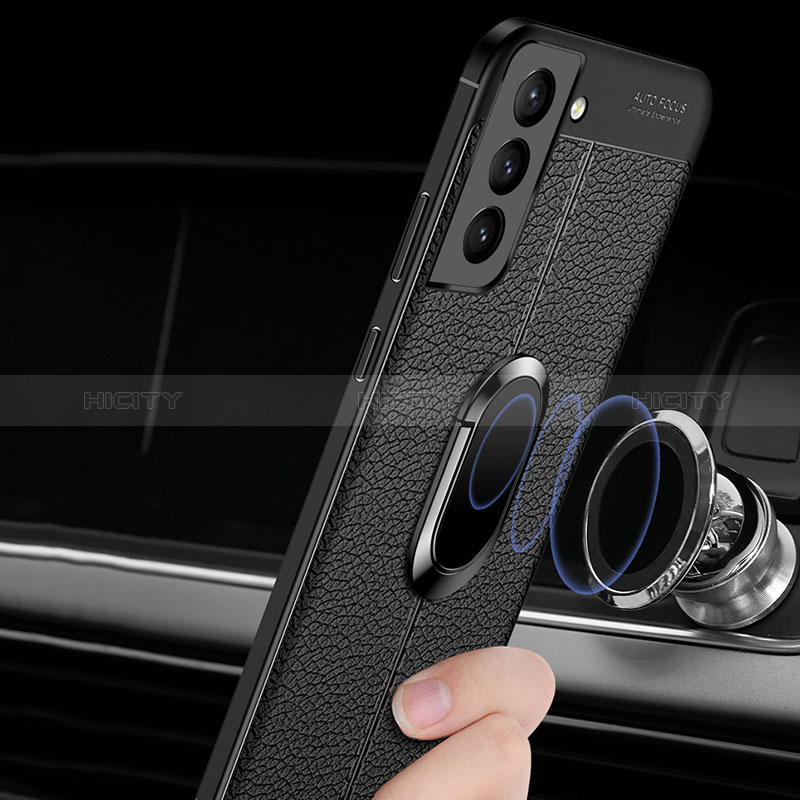 Coque Silicone Gel Motif Cuir Housse Etui avec Support Bague Anneau Aimante Magnetique S02 pour Samsung Galaxy S24 Plus 5G Plus