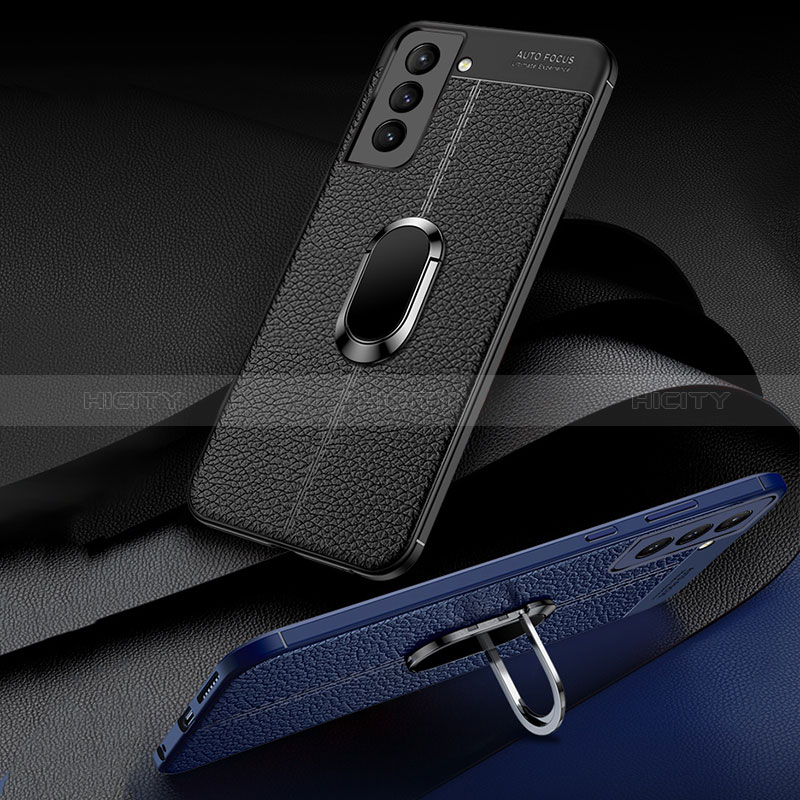 Coque Silicone Gel Motif Cuir Housse Etui avec Support Bague Anneau Aimante Magnetique S02 pour Samsung Galaxy S24 Plus 5G Plus