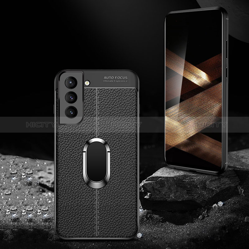 Coque Silicone Gel Motif Cuir Housse Etui avec Support Bague Anneau Aimante Magnetique S02 pour Samsung Galaxy S24 Plus 5G Plus