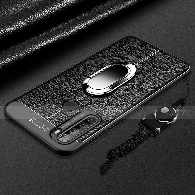 Coque Silicone Gel Motif Cuir Housse Etui avec Support Bague Anneau Aimante Magnetique S03 pour Xiaomi Redmi Note 8T Noir Plus