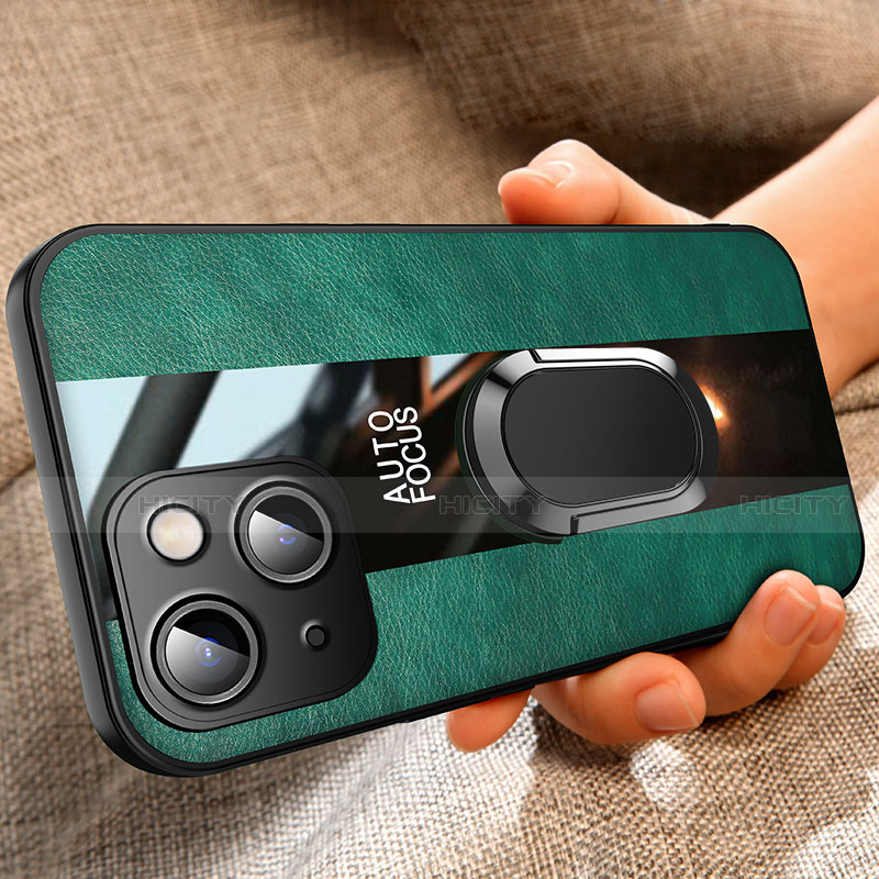 Coque Silicone Gel Motif Cuir Housse Etui avec Support Bague Anneau Aimante Magnetique S04 pour Apple iPhone 13 Mini Plus