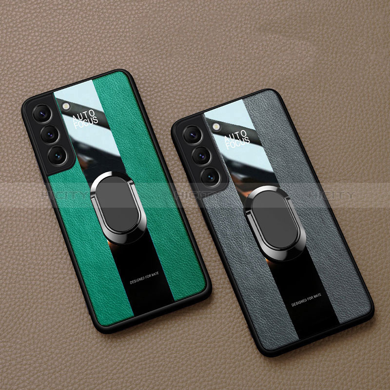 Coque Silicone Gel Motif Cuir Housse Etui avec Support Bague Anneau Aimante Magnetique S04 pour Samsung Galaxy S24 Plus 5G Plus